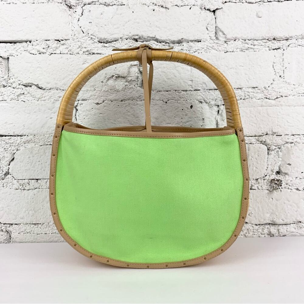 Fossil Y2K Wicker Green Canvas Circular Round Handle Structured Handbag Tote